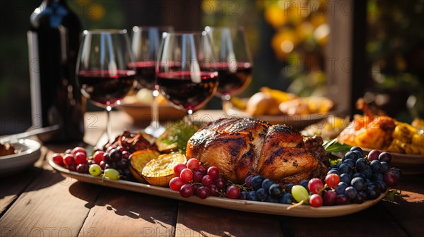 Wooden table with plates of grapes