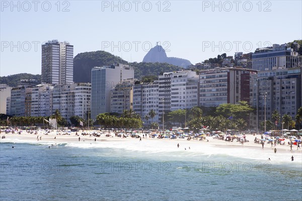 Copacabana beach with the mountains in the background