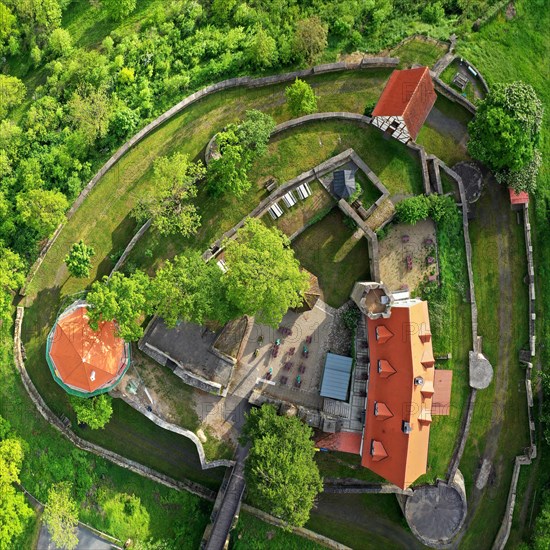 Aerial view of Koenigsberg in Bavaria with a view of Koenigsberg Castle. Koenigsberg in Bavaria