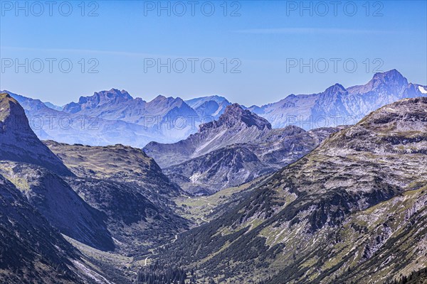View over the peaks of the mountains in the Lech Valley in Lech Austria Europe