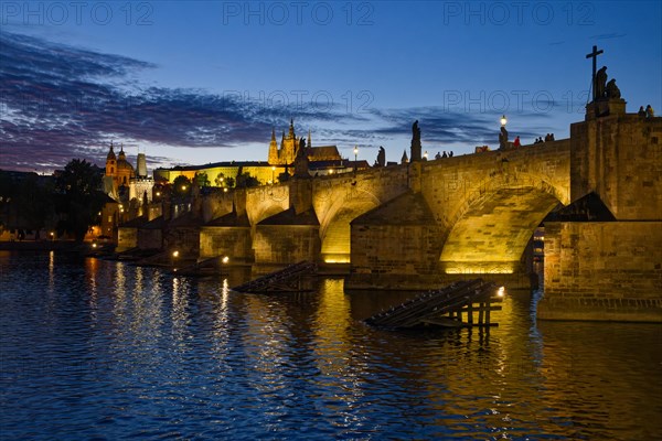 View from the Vltava River to Hradcany with Prague Castle