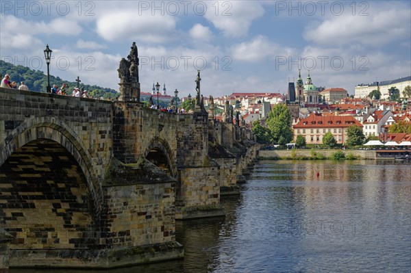 View from the Vltava River to Hradcany with Prague Castle