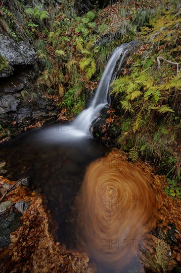 Mountain stream and waterfall in autumn forest