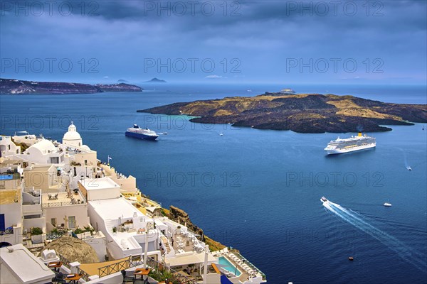 Aerial view of famous caldera bay on Santorini island