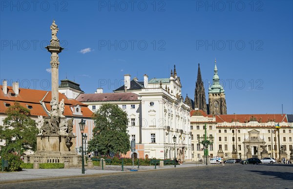 Hradcany Square of Prague Castle with St. Mary's Column and Archbishop's Palace
