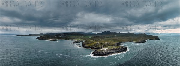Aerial panorama of Ardnamurchan Point with the 35 metre high lighthouse