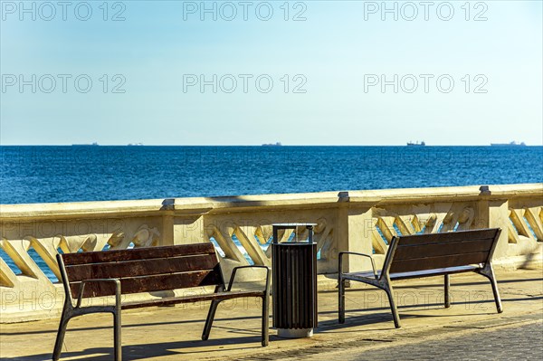 Sidewalk and wall at the beach on a summer afternoon in the city of Salvador in the state of Bahia