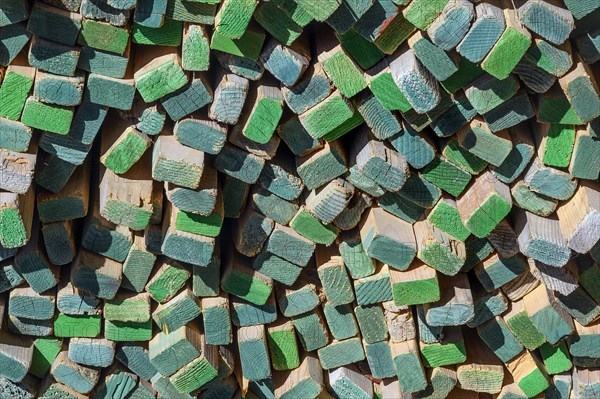 Bundled wooden slats in a sawmill