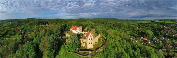 Aerial view of Koenigsberg in Bavaria with a view of Koenigsberg Castle. Koenigsberg in Bavaria