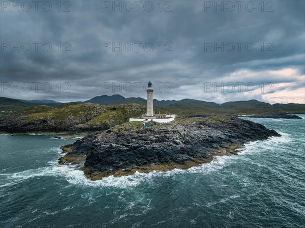 Aerial view of Ardnamurchan Point with the 35 metre high lighthouse