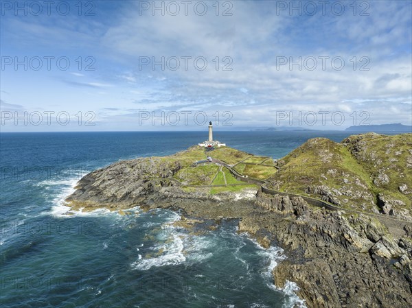 Aerial view of Ardnamurchan Point with the 35 metre high lighthouse