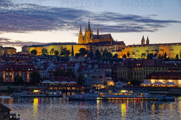 View from the Vltava River to Hradcany with Prague Castle