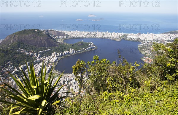 View from Corcovado to the lagoon Lagoa Rodrigo de Freitas and Ipanema