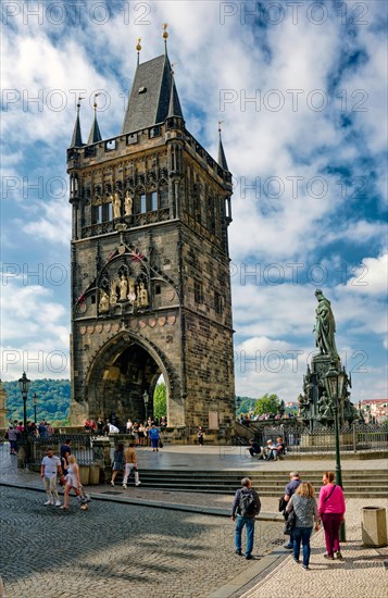 Old Town Bridge Tower and Monument to Charles IV by sculptor Ernst Julius Haehnel