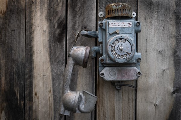 Old wall telephone from Russian miners' settlement Barentsburg