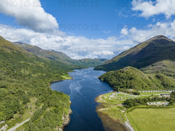 Aerial view of the eastern part of the freshwater loch Loch Leven