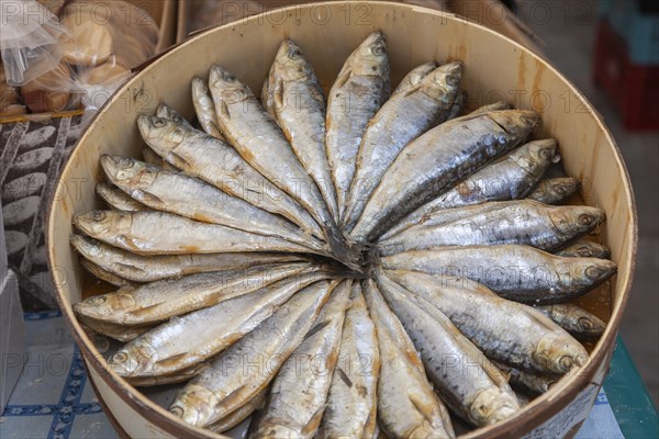 Box of sardines for sale at the farmers' market in Sineu