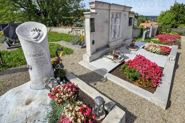 Gravestones with floral decorations