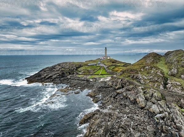 Aerial view of Ardnamurchan Point with the 35 metre high lighthouse