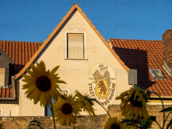 Coat of arms of the town of Mainbernheim on a house facade