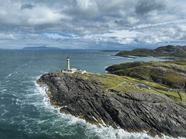 Aerial view of Ardnamurchan Point with the 35 metre high lighthouse