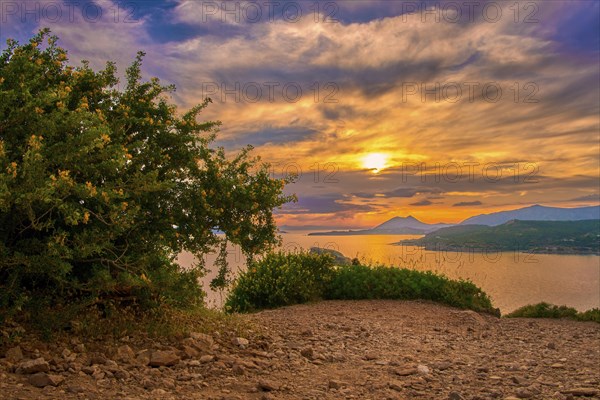 Colorful sunset on Mediterranean sea coast