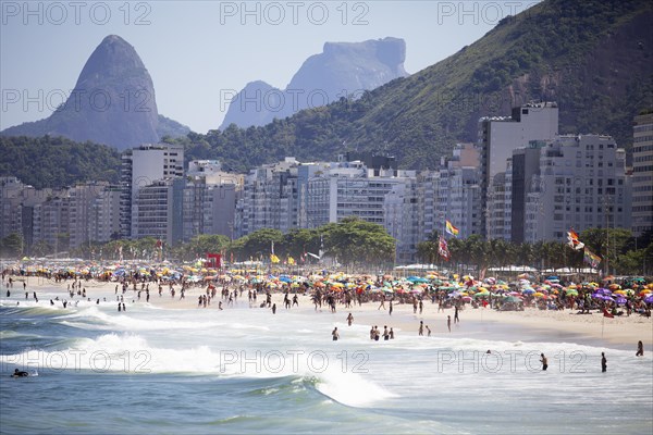 Copacabana beach with the mountains in the background