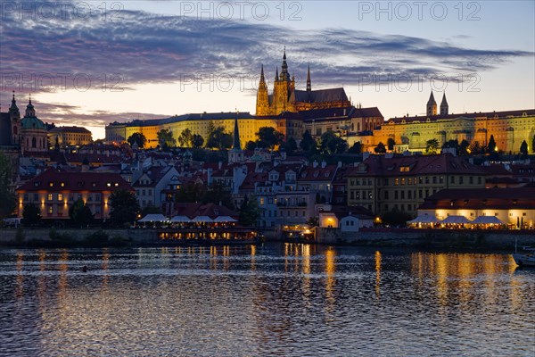 View from the Vltava River to Hradcany with Prague Castle