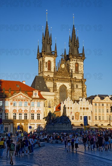 Jan Hus Monument and Teyn Church on Old Town Square