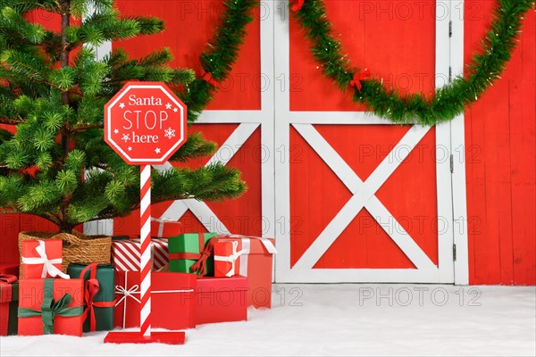 Christmas background with Santa Stop sign