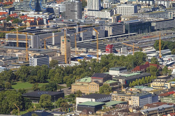 City centre with main railway station and construction site Stuttgart 21