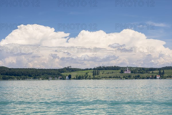 Summer day on Lake Constance with a view of the Birnau Basilica