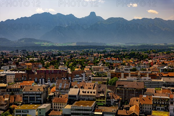 Aerial View over City of Thun and Mountain in a Sunny Day in Thun
