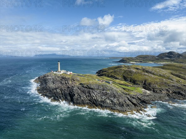 Aerial view of Ardnamurchan Point with the 35 metre high lighthouse