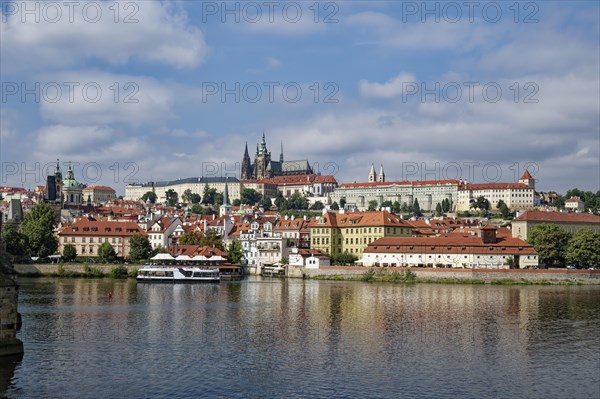 View from the Vltava River to Hradcany with Prague Castle