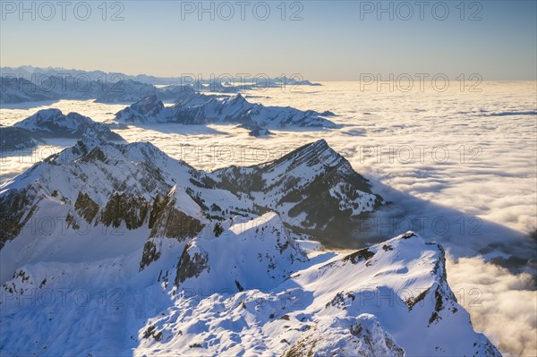 View from the Saentis to the mountains of Central Switzerland