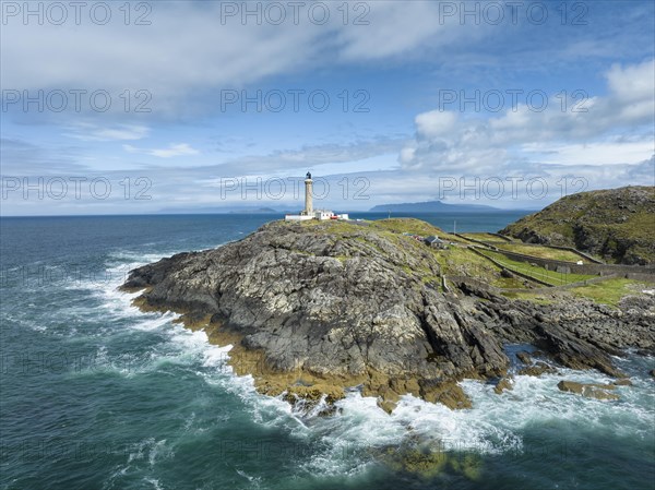 Aerial view of Ardnamurchan Point with the 35 metre high lighthouse