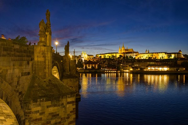 View from the Vltava River to Hradcany with Prague Castle