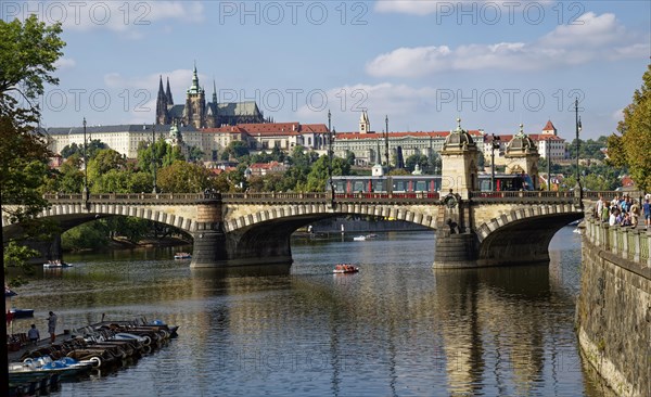 View from the Vltava River to Hradcany with Prague Castle