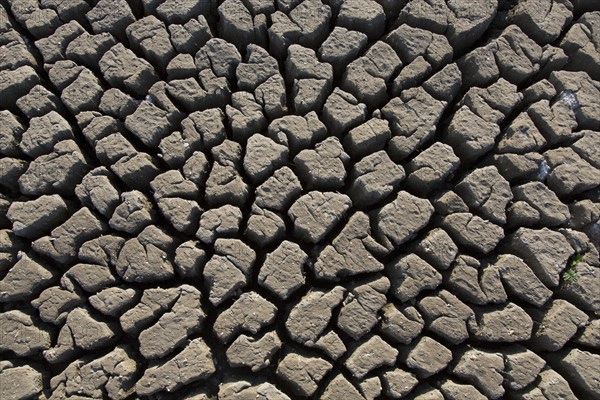 Abstract pattern of dry cracked clay mud in dried up lake bed