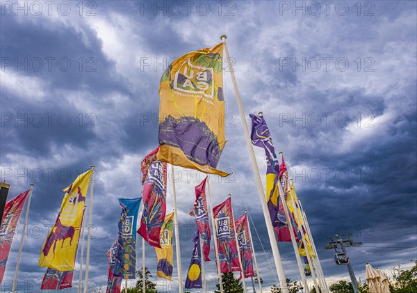 Buga flags and cable car on the grounds of the Federal Horticultural Show