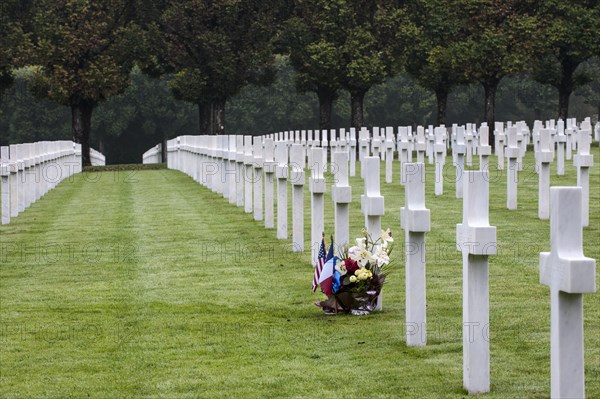 Flowers at grave of First World War One soldier at the Meuse-Argonne American Cemetery and Memorial