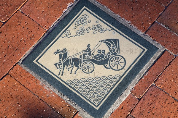 Picture tile on sidewalk in Yokohama city Kanagawa Japan Asia