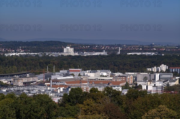 View from Killesberg tower on industrial area of Feuerbach and Kornwestheim with BOSCH and PORSCHE plant