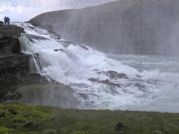 The Gullfoss Waterfall of the Hvita River in the Haukadalur Valley in the south of Iceland