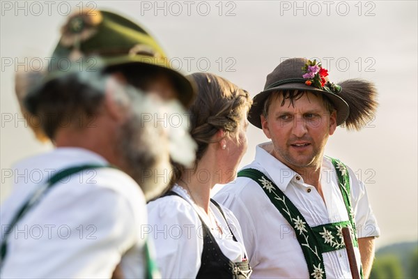 Group of mountain shepherds in traditional traditional costume