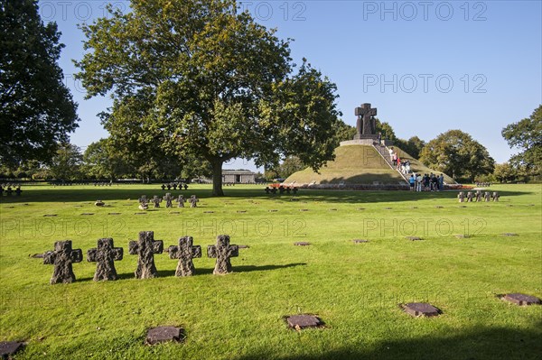 Tombstones and stone crosses at La Cambe German Second World War military cemetery