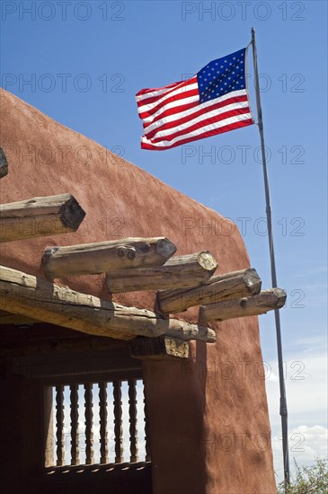 American flag at the Painted Desert Inn National Historic Landmark which has historically served as a trading post