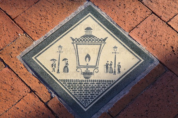 Picture tile on sidewalk in Yokohama city Kanagawa Japan Asia