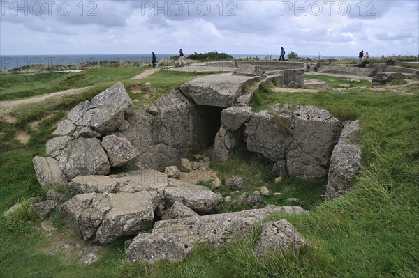 WW2 site with bombed Second World War bunkers at the Pointe du Hoc